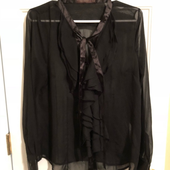 black sheer ruffle blouse
